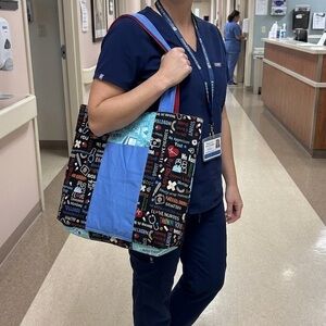 Nurse Healthcare Worker Appreciation Upcycled Tote Handmade Reversible